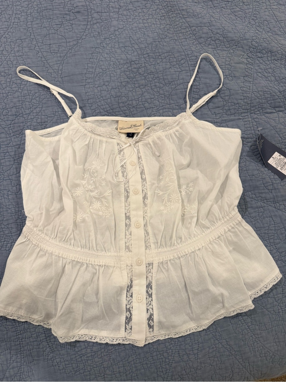 Universal Thread White Embroidered Peplum Cami Top